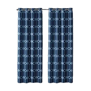 Navy Geometric Print Grommet Curtains min