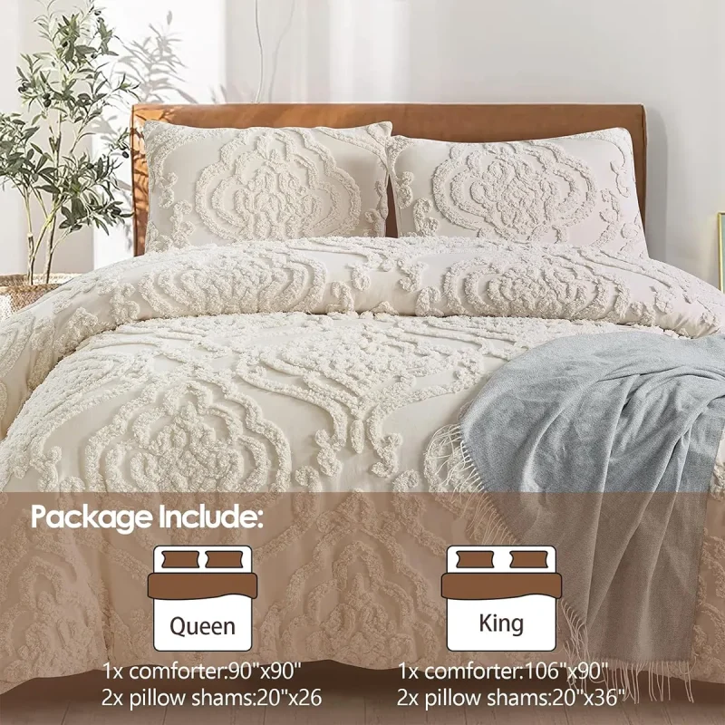 3 Pieces Beige Clipped Tufted Comforter Sets Wholesale 03